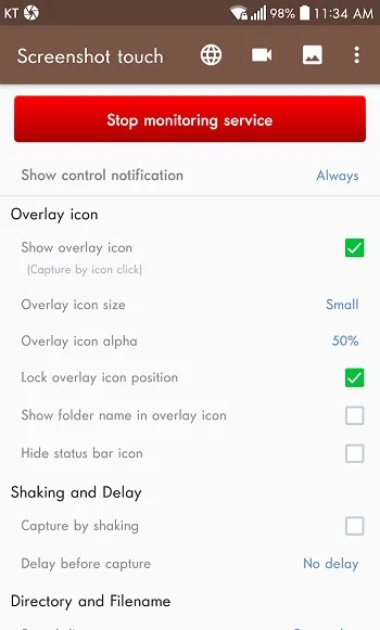 برنامه Screenshot touch برای اسکرین شات