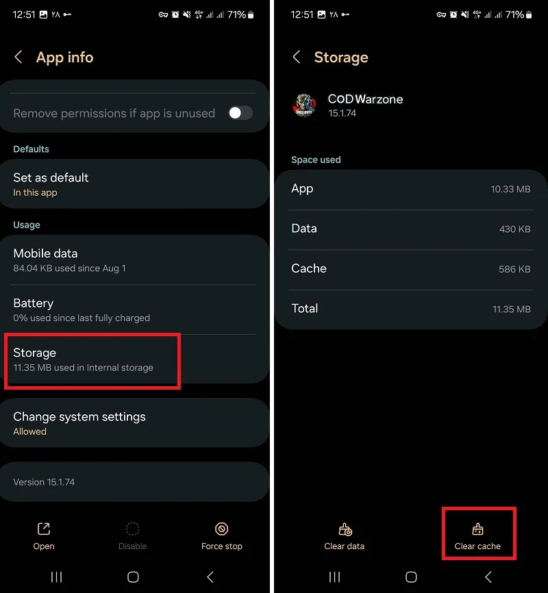 حذف cache کالاف دیوتی در موبایل