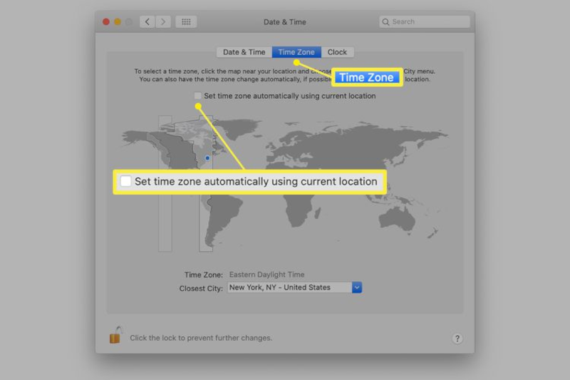 تنظیم Time Zone در نسخه های قدیمی تر macOS