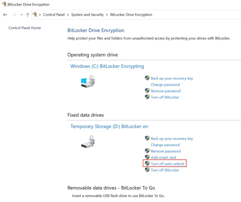 حل مشکل BitLocker در ویندوز 11 با غیر فعال کردن AUTO LOCK