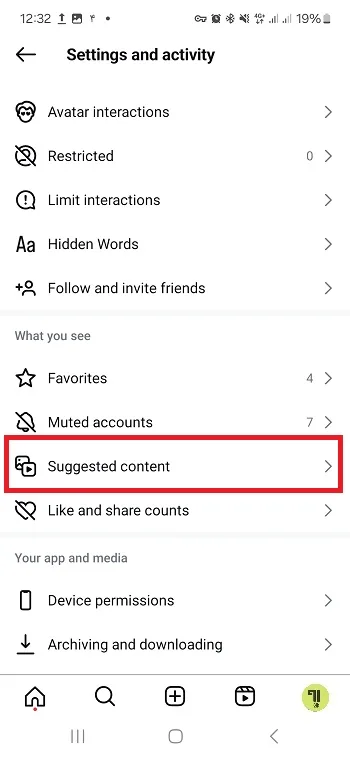 حل مشکل اکسپلور اینستاگرام با ریست Suggested content
