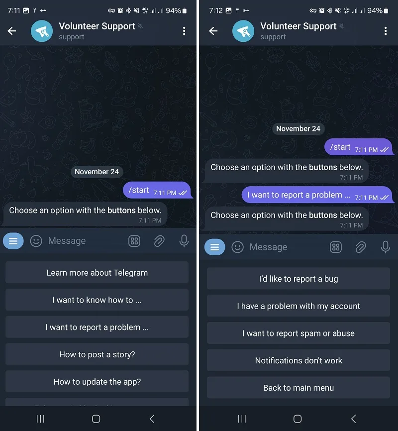 ارتباط با پشتیبانی تلگرام برای حل مشکل پخش نشدن فیلم در تلگرام