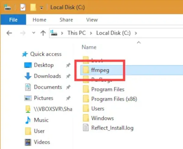 پوشه کدک FFMPEG را در دروایو سی از حالت فشرده خارج کنید 