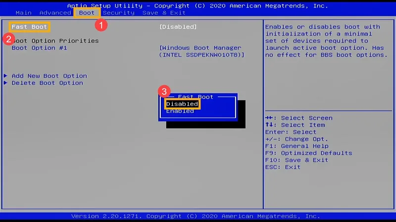 تغییر تنظیمات صفحه BIOS یا UEFI به دلیل دیر خاموش شدن ویندوز 11