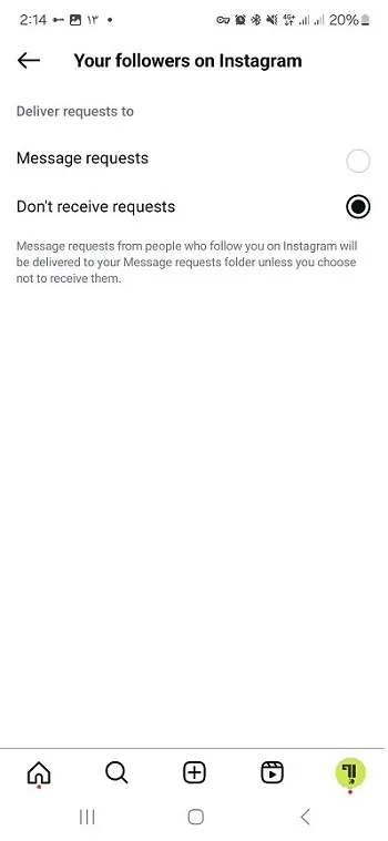 فعال کردن Don't Receive Requests در اینستاگرام