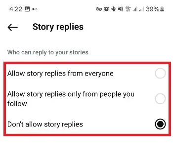 بستن ریپلای story در instagram