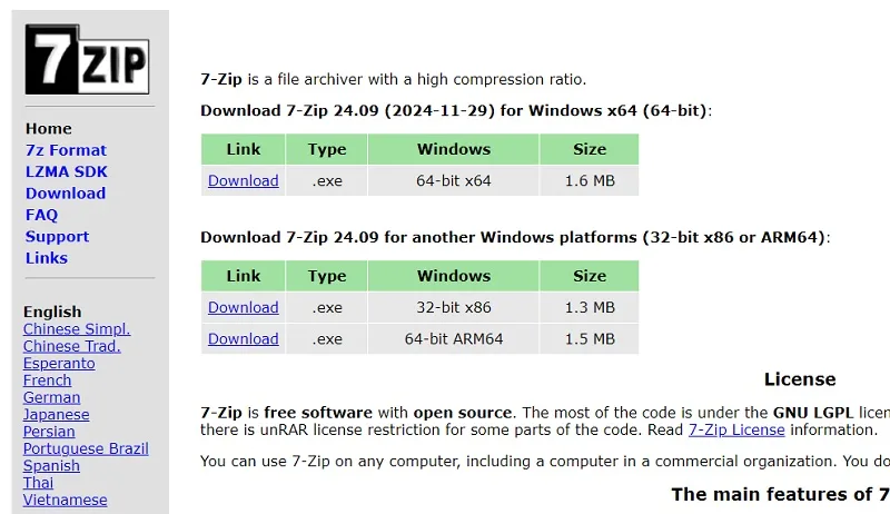 برنامه اکسترکت فایل 7-zip