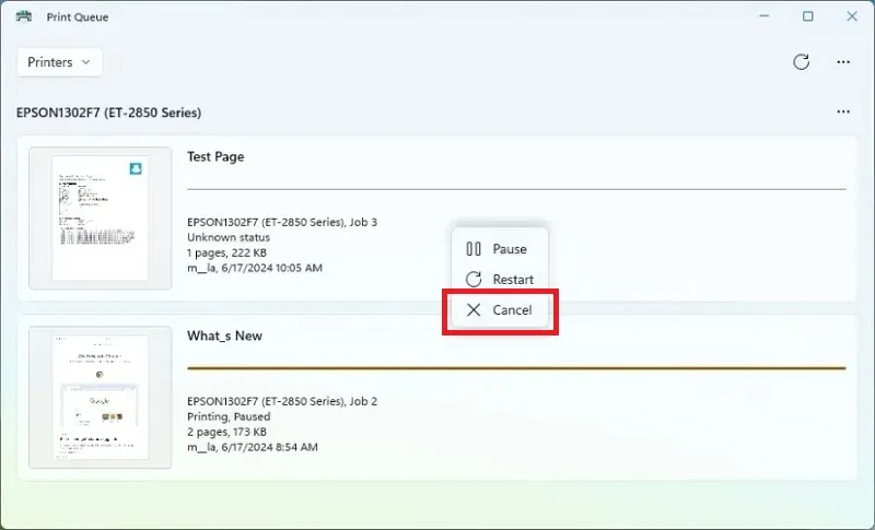 لغو دستور پرینت در کامپیوتر در win 11