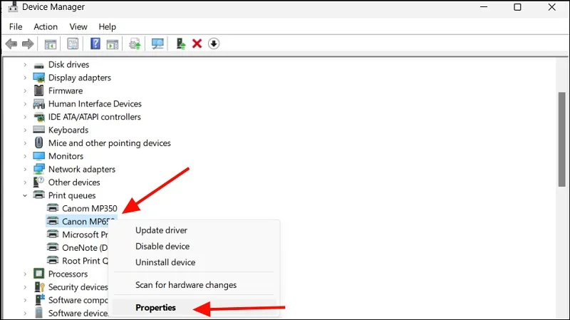 ورود به تنظیمات پرینتر در Device Manager