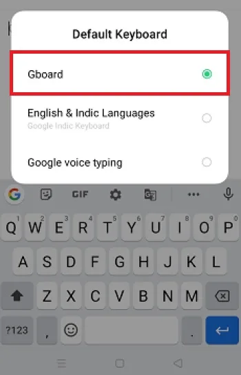 انتخاب Gboard برای حل مشکل اکانت گوگل بعد از فکتوری ریست