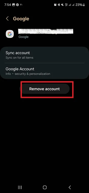 حذف اکانت گوگل یا Remove account