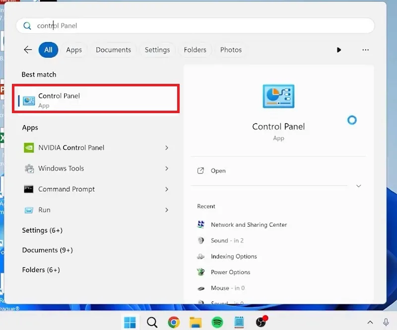 بازکردن صفحه control panel در ویندوز
