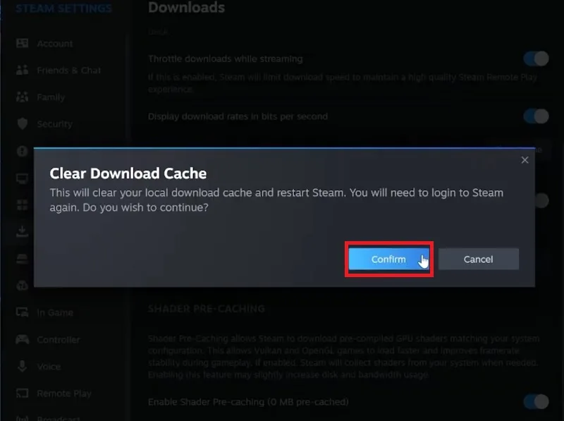 Clear cache در steam