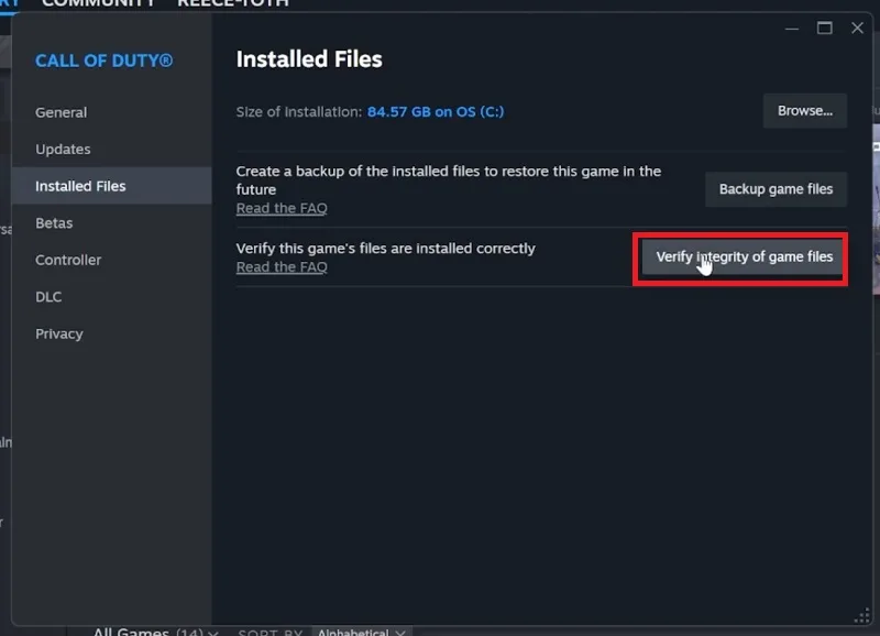 انجام Game File Integrity از طریق برنامه Steam