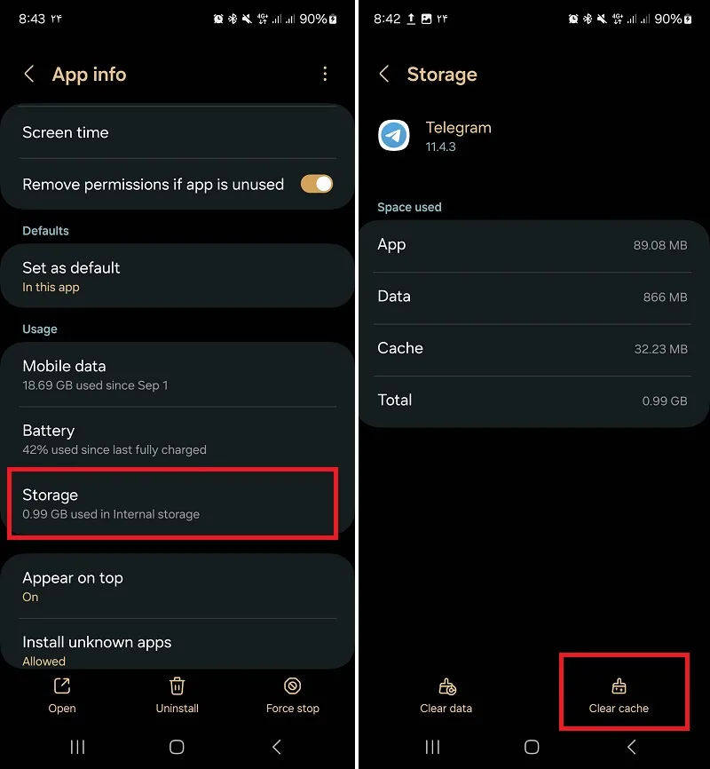 پاک کردن کش telegram در اندروید
