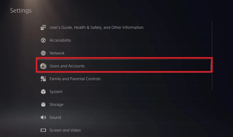 ورود به بخش Users and Accounts در settings کنسول