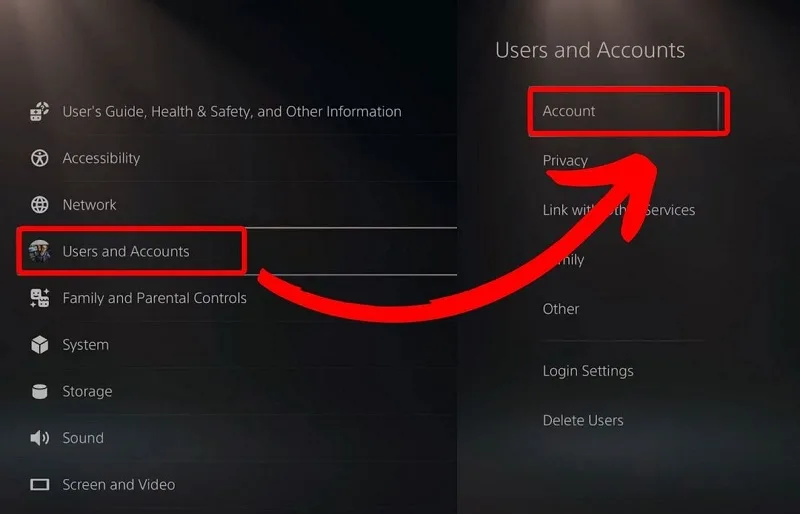 ورود به اکانت ps در بخش Users and Accounts