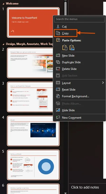 کپی کردن اسلاید برای رفع ارور Font Not Available
