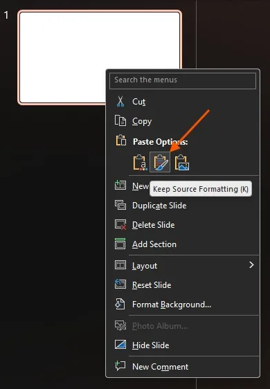 کپی کردن اسلاید ها با قابلیت Keep Source Formatting