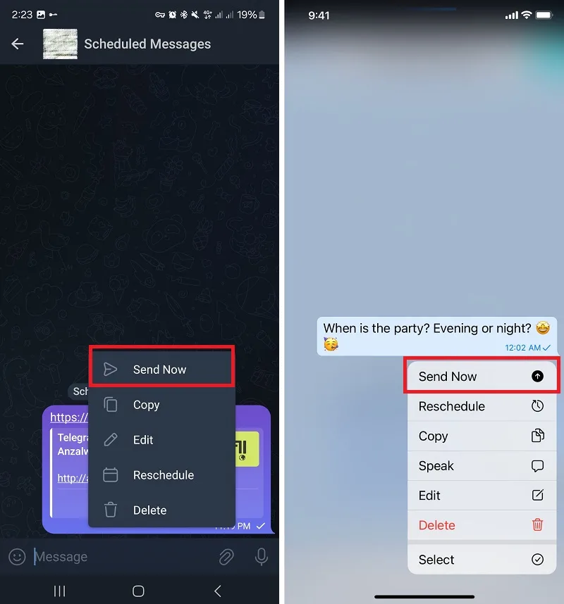 ارسال فوری پیامهای زمانبندیشده telegram