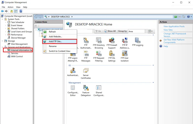 تنظیمات کامپیوتر برای راه اندازی FTP