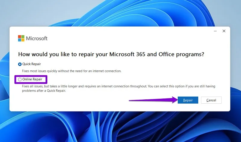 حل مشکل باز نشدن هایپرلینک در ورد با ابزار Office Repair