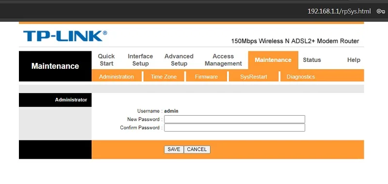 تغییر نام کاربری و رمز عبور مودم در آدرس ip مودم