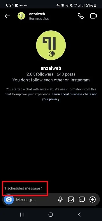 بخش Scheduled message در دایرکت اینستاگرام