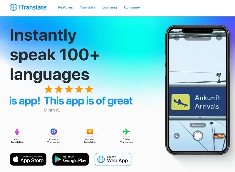 سایت مترجم هوش مصنوعی iTranslate