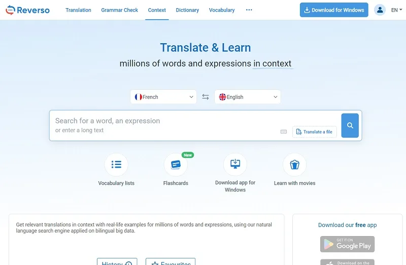 ابزار ترجمه هوش مصنوعی Reverso Context