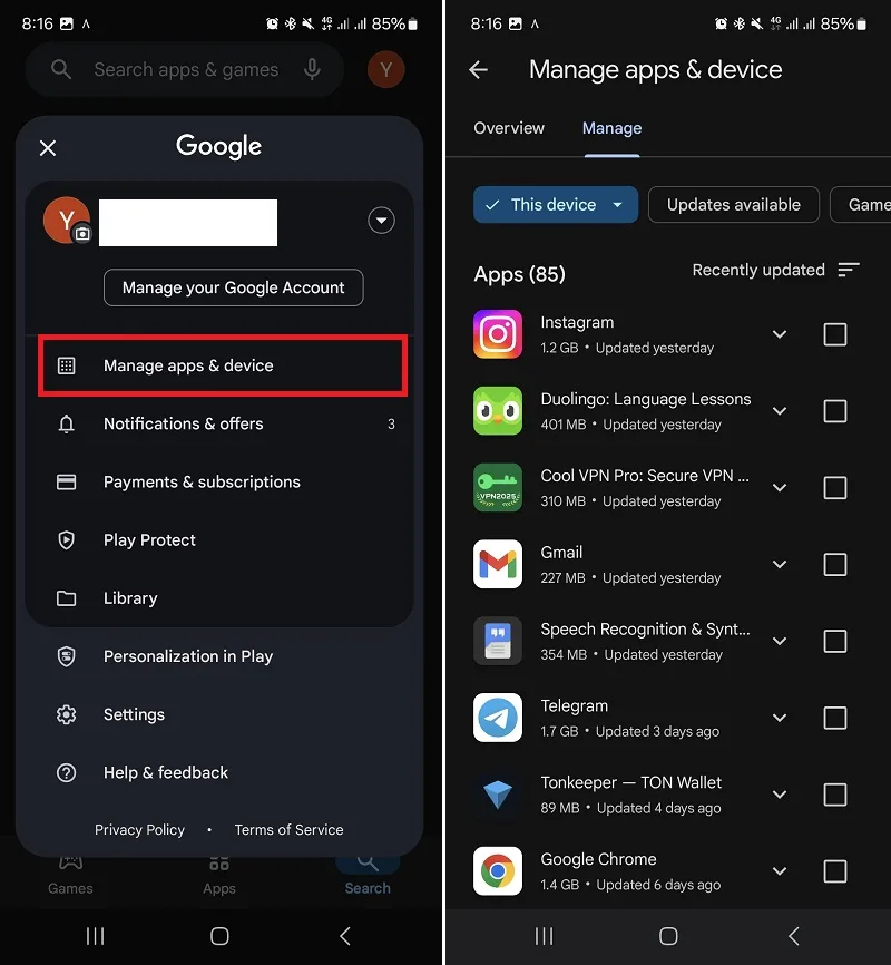 جستجوی برنامه در play store