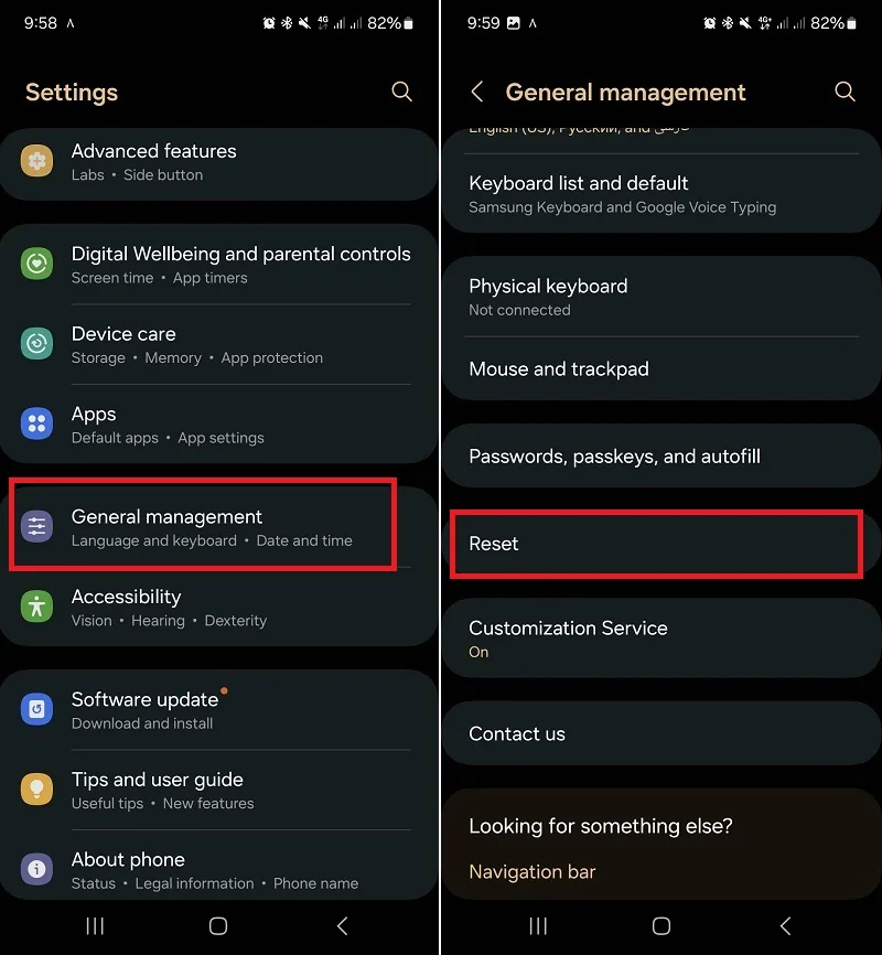 بخش Reset فکتوری اندروید
