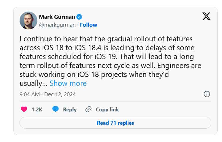 تأخیر در توسعه iOS 19 به دلیل تمرکز اپل بر قابلیت‌های iOS 18
