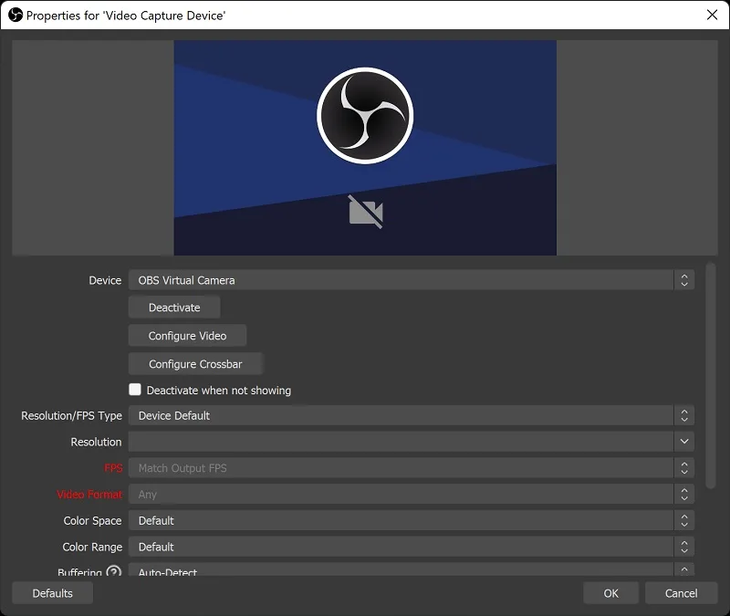 افزودن دوربین یا وب‌کم (Video Capture Device)
