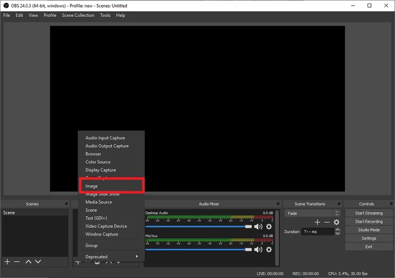 نحوه اضافه کردن تصویر به برنامه obs برای استریم