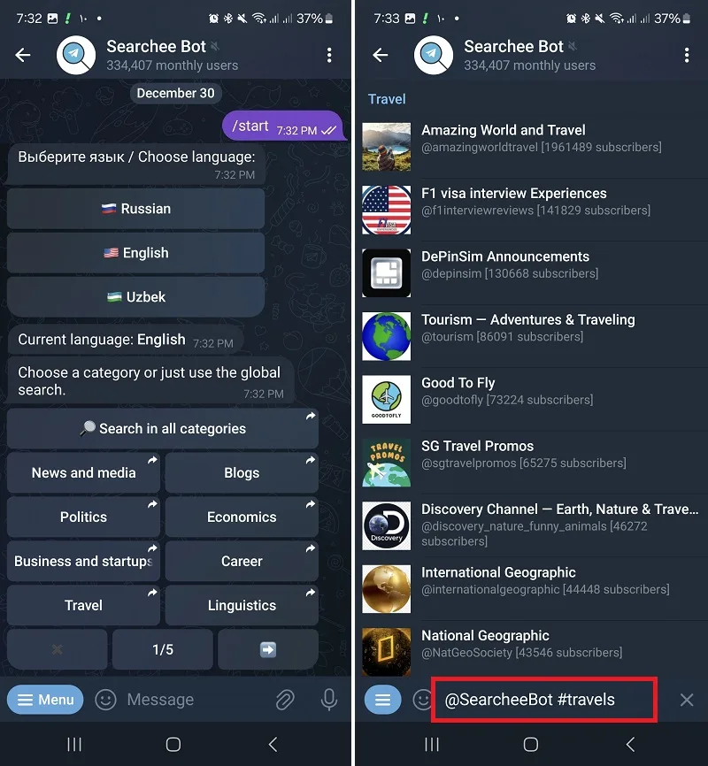 موتور جستجوی کانال تلگرام بات SearcheeBot