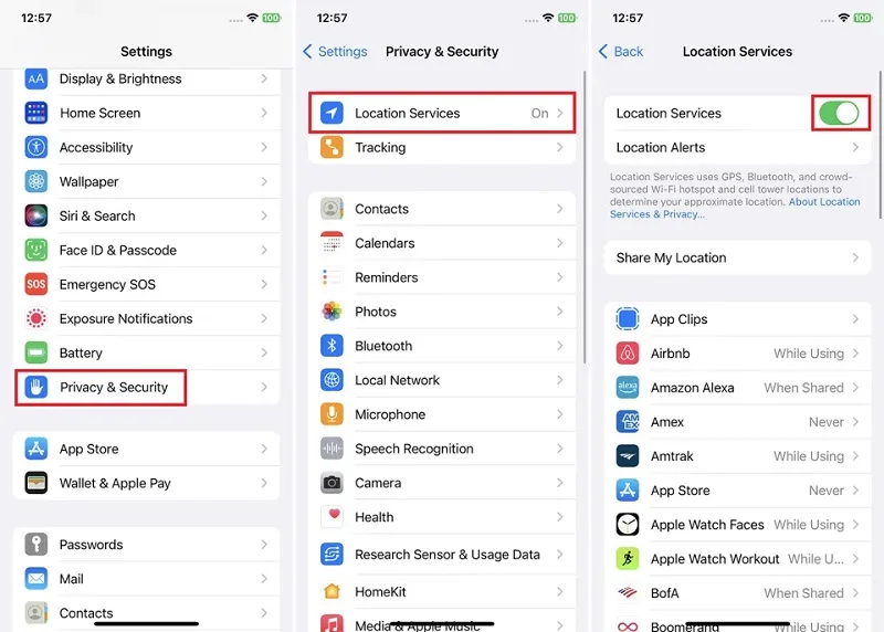 Location Services را جهت خاموش کردن لوکیشن آیفون قطع کنید