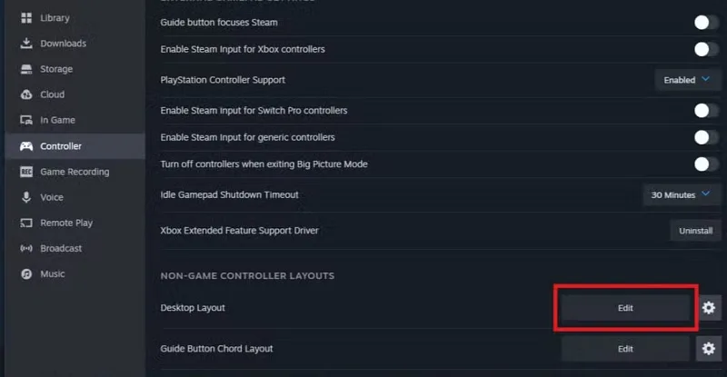 منوی Desktop layout در استیم ویندوز