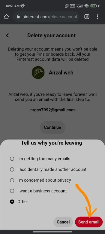 حذف اکانت پینترست در گوشی
