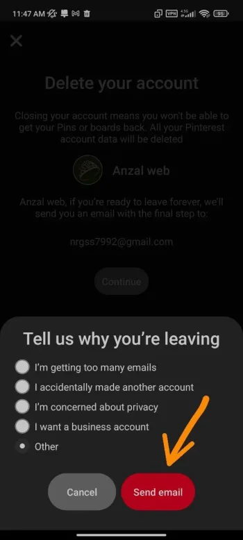 حذف اکانت پینترست