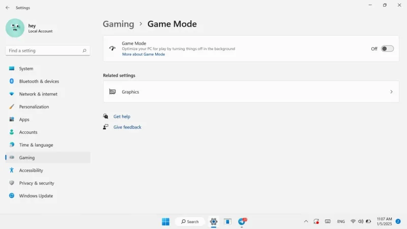 فعال‌سازی Game Mode