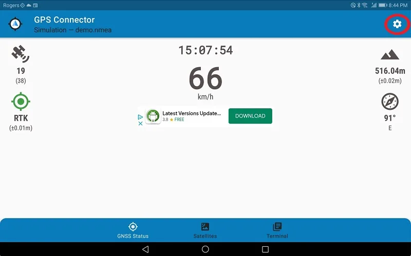 تنظیمات برنامه GPS Connector