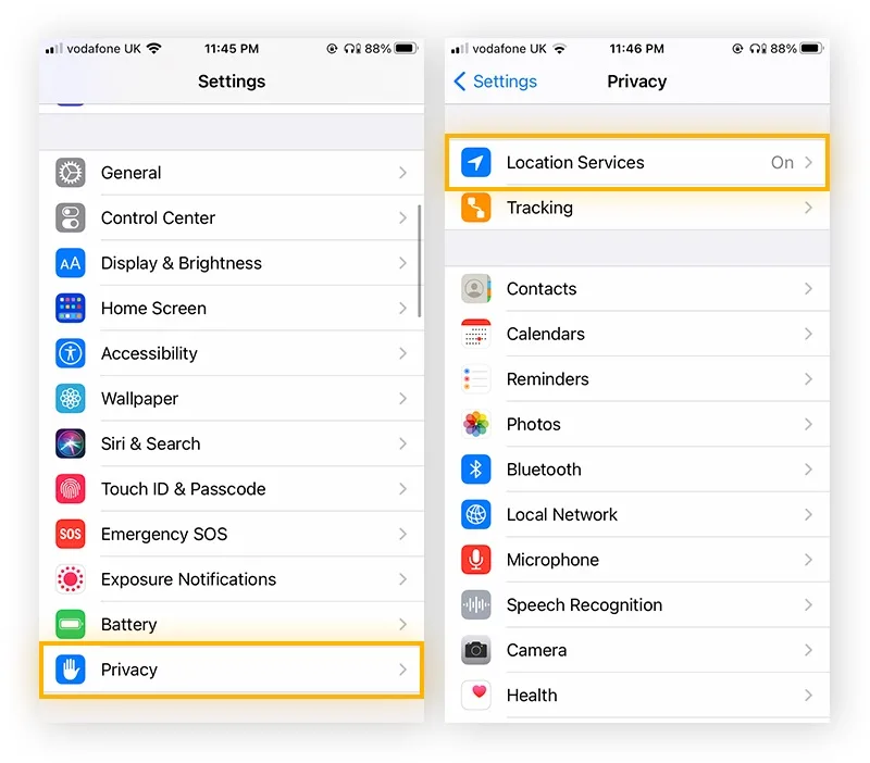 Location Services در گوشی های آیفون iOS