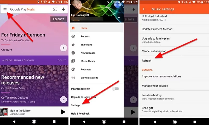 رفرش کردن لیست آهنگها یا Import آهنگ داخل برنامه برای کاربران Google Music