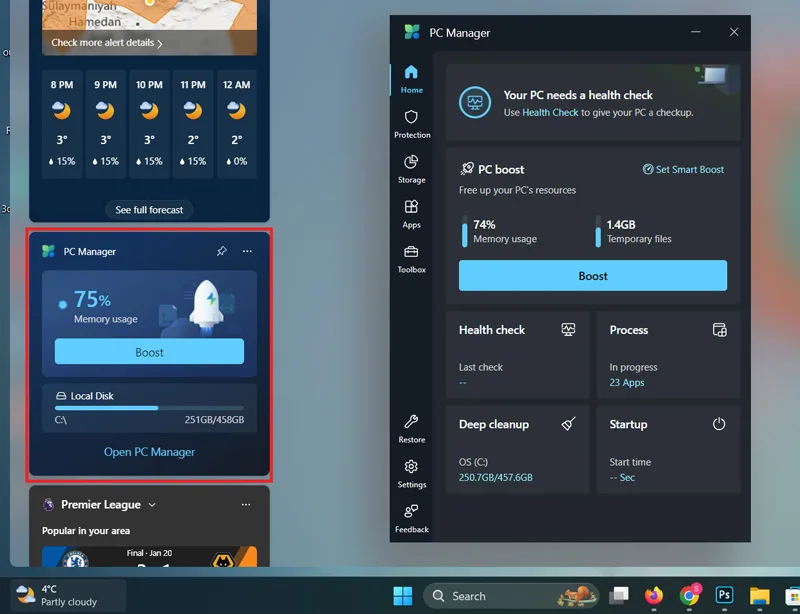 Microsoft PC Manager، بهترین ویجت های ویندوز 11