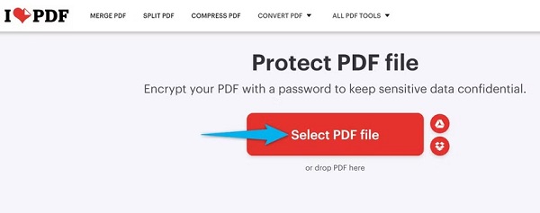 به وبسایت آن بروید. روی گزینه Select PDF File کلیک کرده و فایل PDF که میخواهید رمزگذاری کنید را انتخاب کنید.