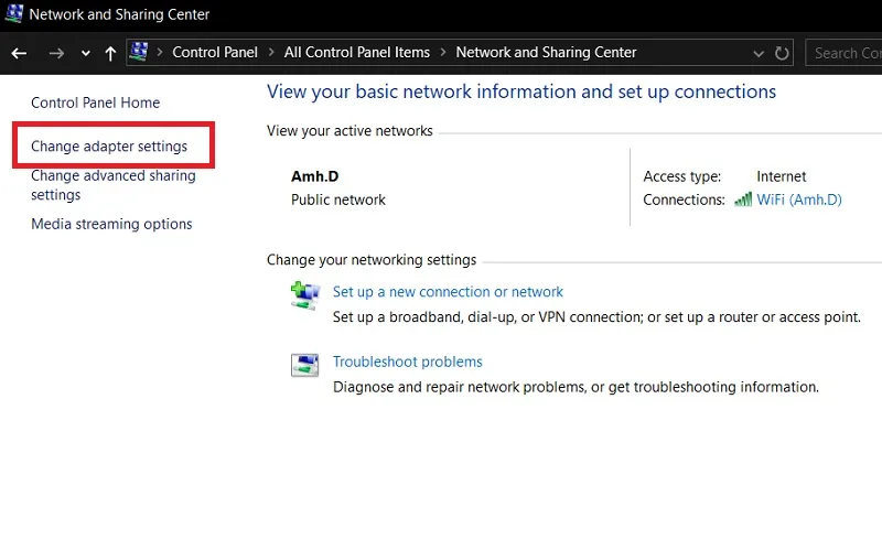 Change adapter settings در ویندوز