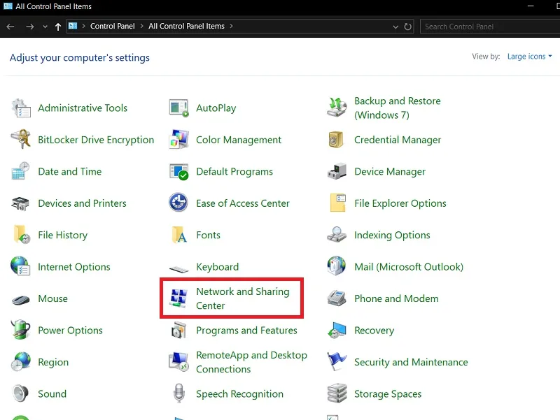 بخش Network and Sharing Center ویندوز