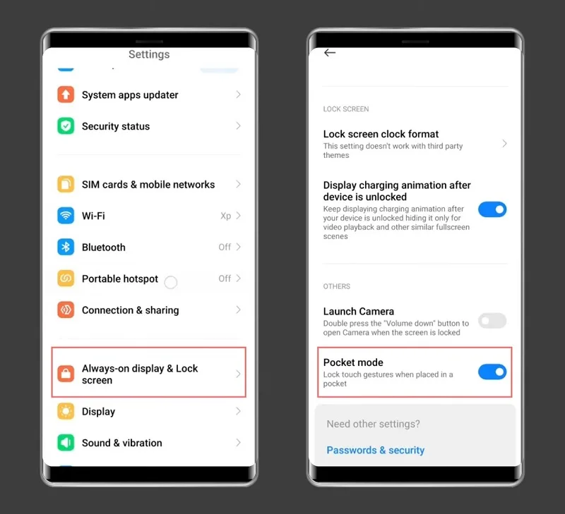 خاموش کردن حالت Pocket Mode در بخش تنظیمات گوشی