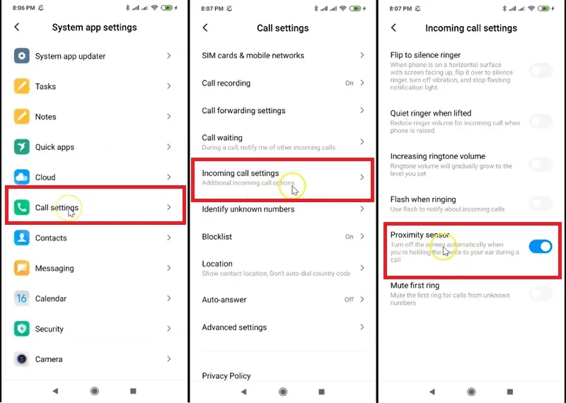 حل مشکل don't cover the earphone area با غیر فعالسازی سنسور حین تماس